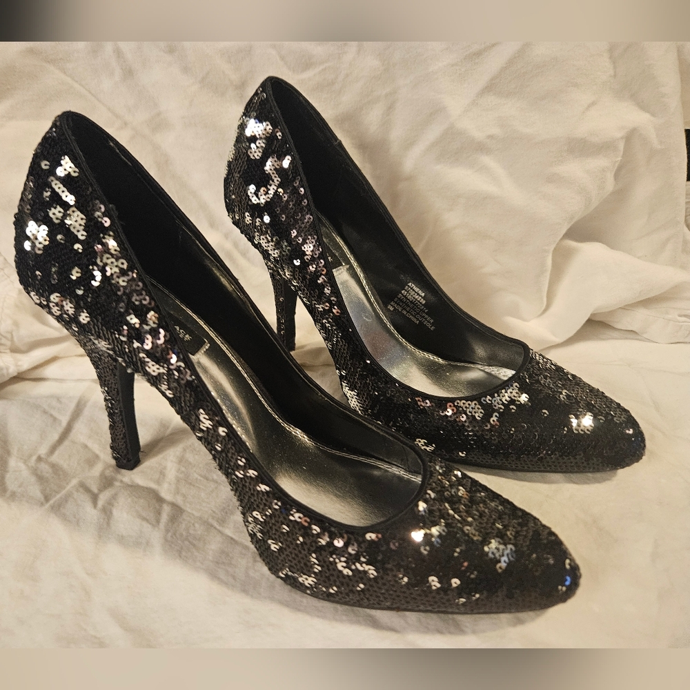White House Black Market Sequin Black Stiletto Heels